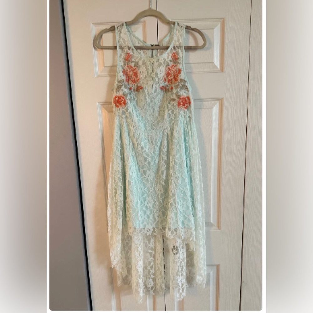 Free People Lace Mint Green Orange Embroidery
